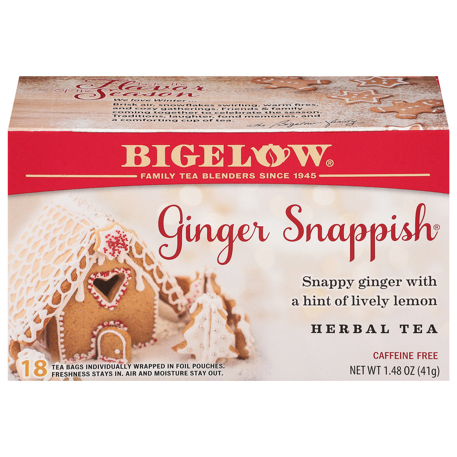 Front of Ginger Snappish Herbal Tea box