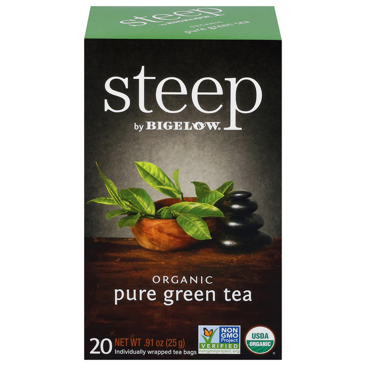 Front of steep by Bigelow Pure Green box of 20 tea bags