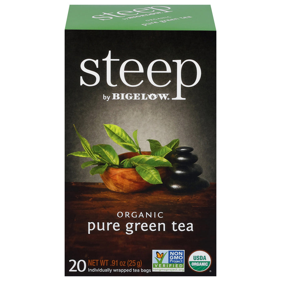 Front of steep by Bigelow Pure Green box of 20 tea bags