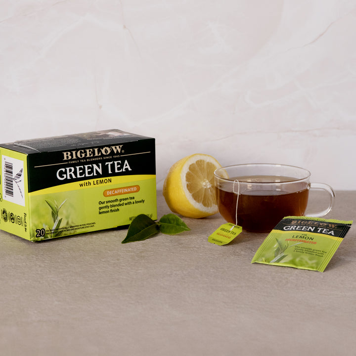 Cup and box of Green Tea with Lemon Decaf