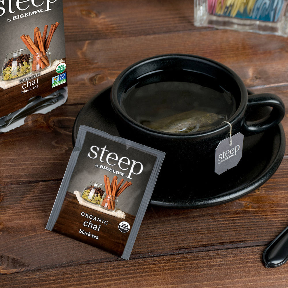Cup of steep by bigelow organic chai tea