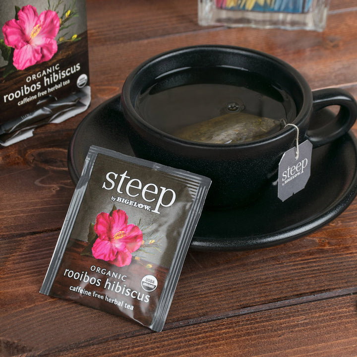 Cup of steep by bigelow organic rooibos hibiscus herbal tea