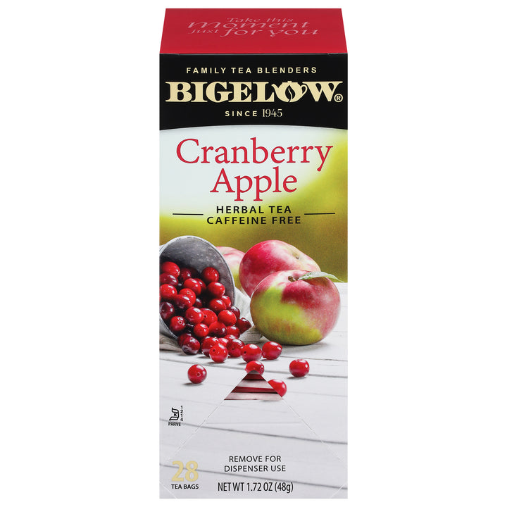 Left facing image of Cranberry Apple Herbal Tea Box of 28 tea bags
