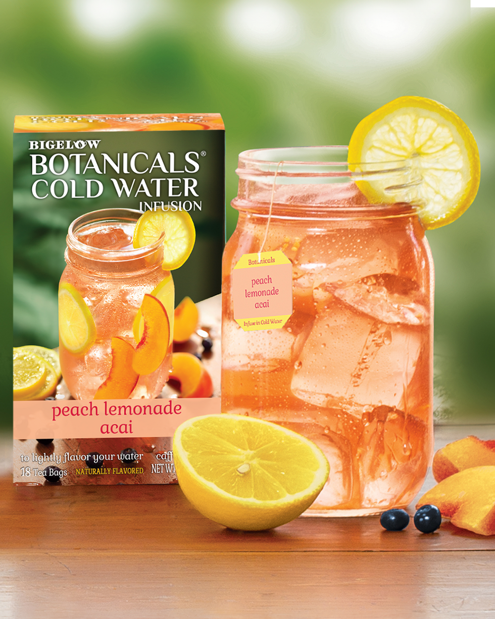 Peach Lemonade Acai Cold Water Infusion in Mason Jar