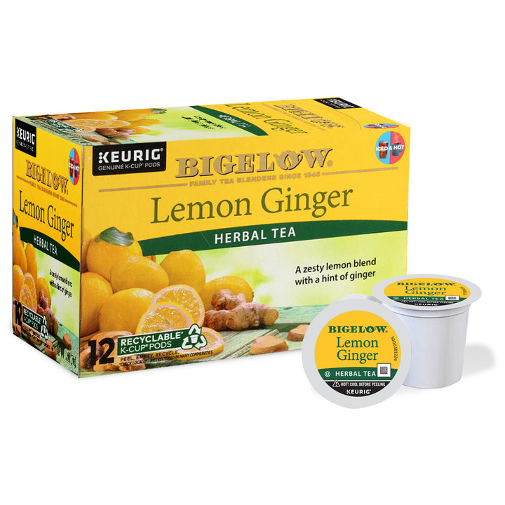 Bigelow Lemon Ginger Herbal Tea K-Cups Box for Keurig