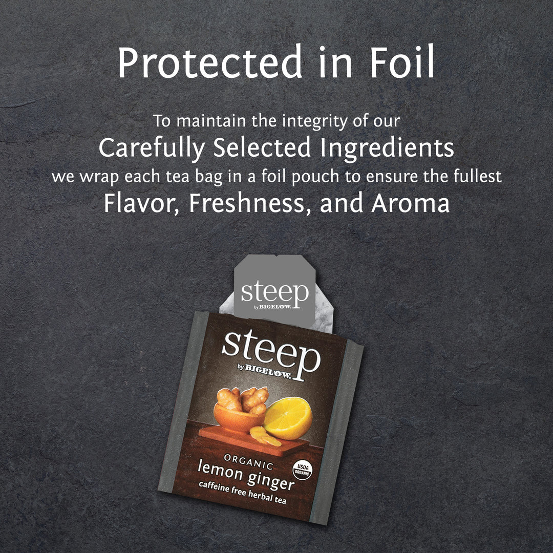 steep by bigelow organic lemon ginger herbal tea protected in foil