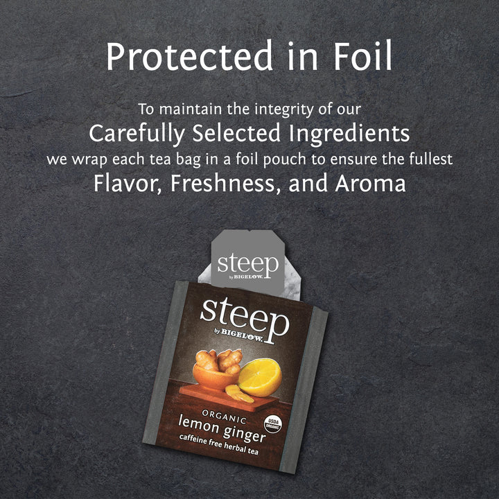 steep by bigelow organic lemon ginger herbal tea protected in foil