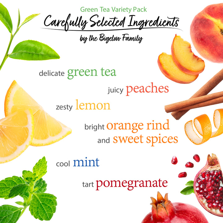 Display of Ingredients of the teas included in this variety pack