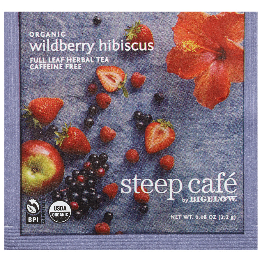 steep cafe organic wildberry hibiscus tea bag packet