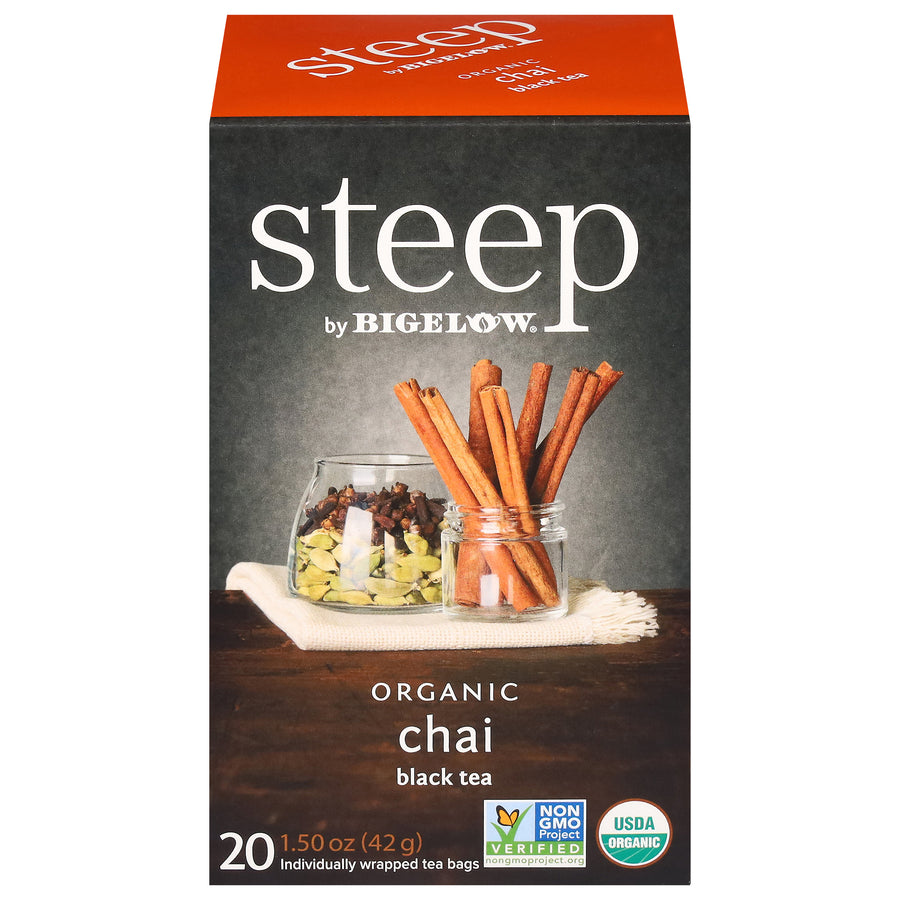 Front of steep by Bigelow Organic Chai Box of 20 tea bags