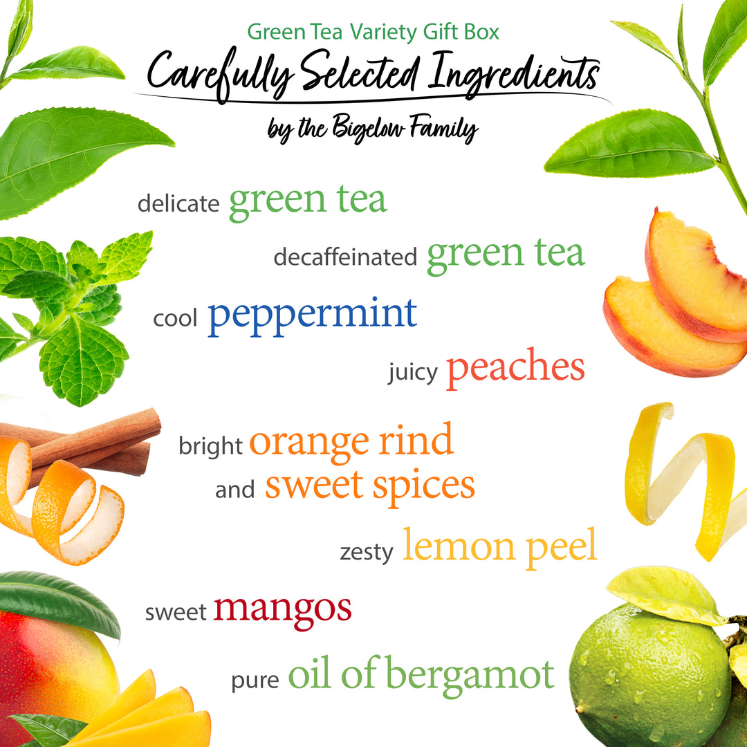 Display of Ingredients of the teas included in this variety pack