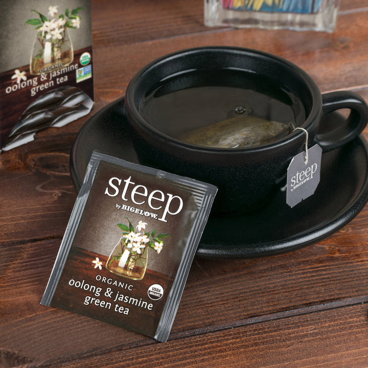 Cup of steep by bigelow organic oolong and jasmine green tea