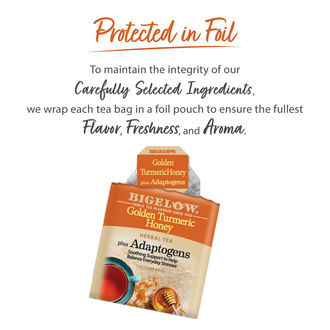 Golden Turmeric Honey Herbal Tea protected in foil wrap