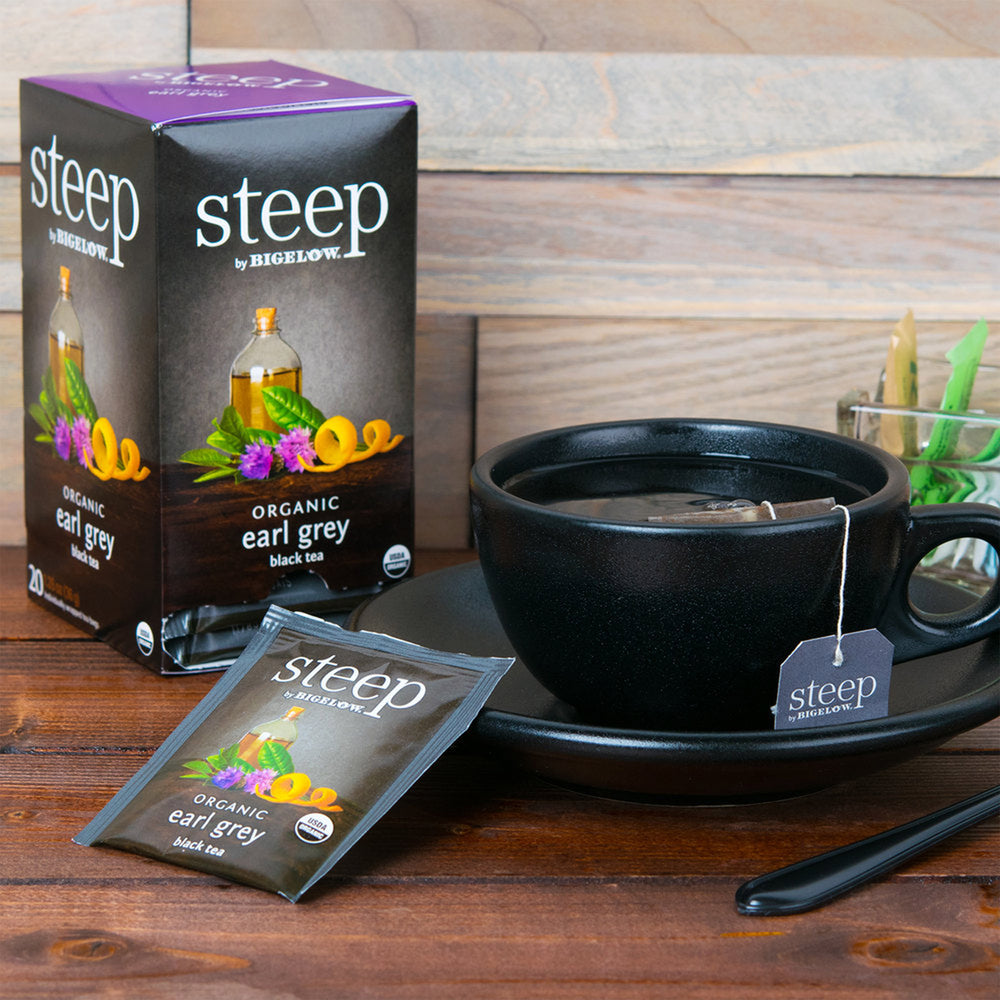 Cup of steep by bigelow organic earl grey tea