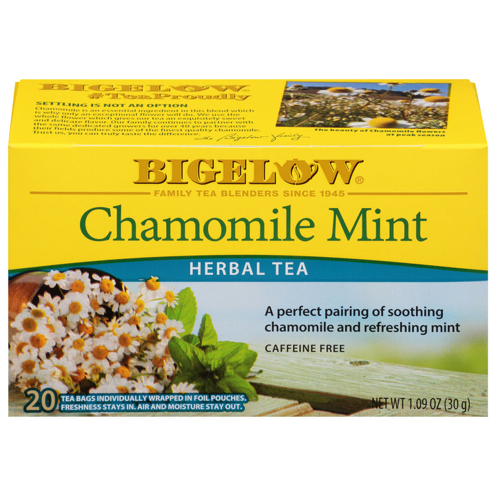 Front of Chamomile Mint Herbal Tea box