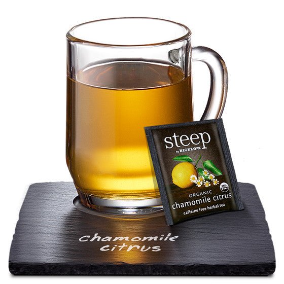 Cup of steep by bigelow organic chamomile citrus herbal tea