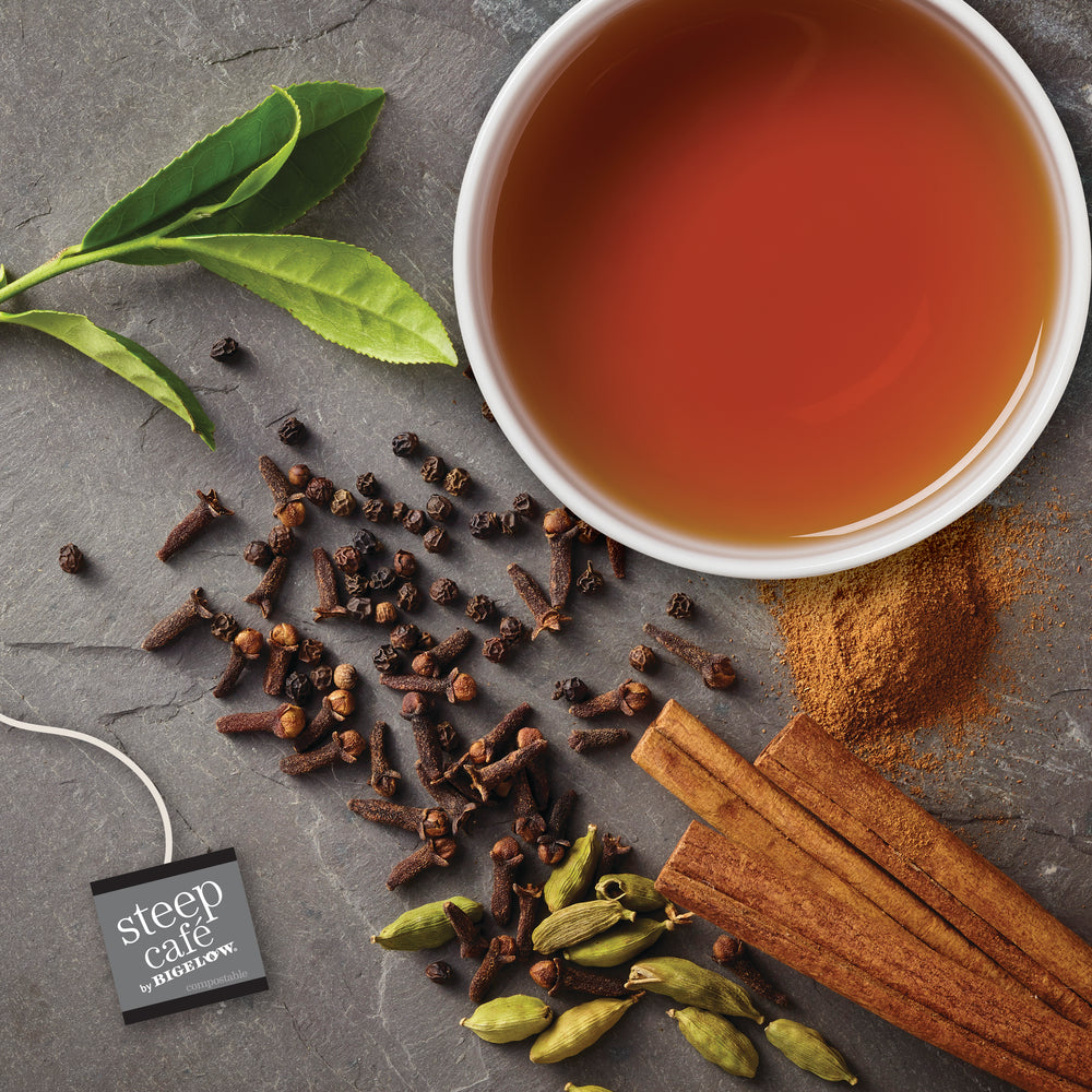 cup of steep cafe by Bigelow organic full leaf chai black tea