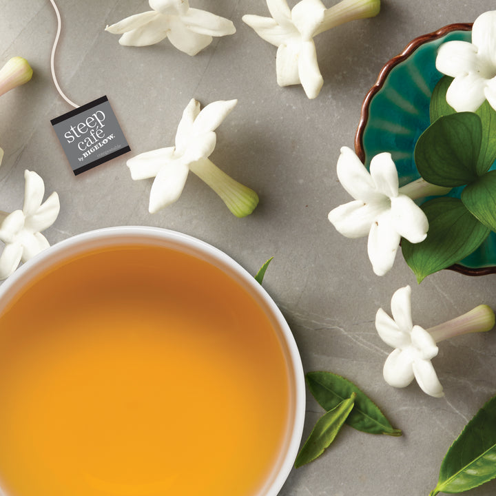 cup of steep cafe by Bigelow organic full leaf jasmine green tea