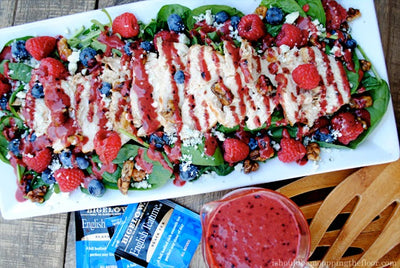 Red, White and Blueberry Grilled Chicken Salad with Black Tea Raspberry Dressing