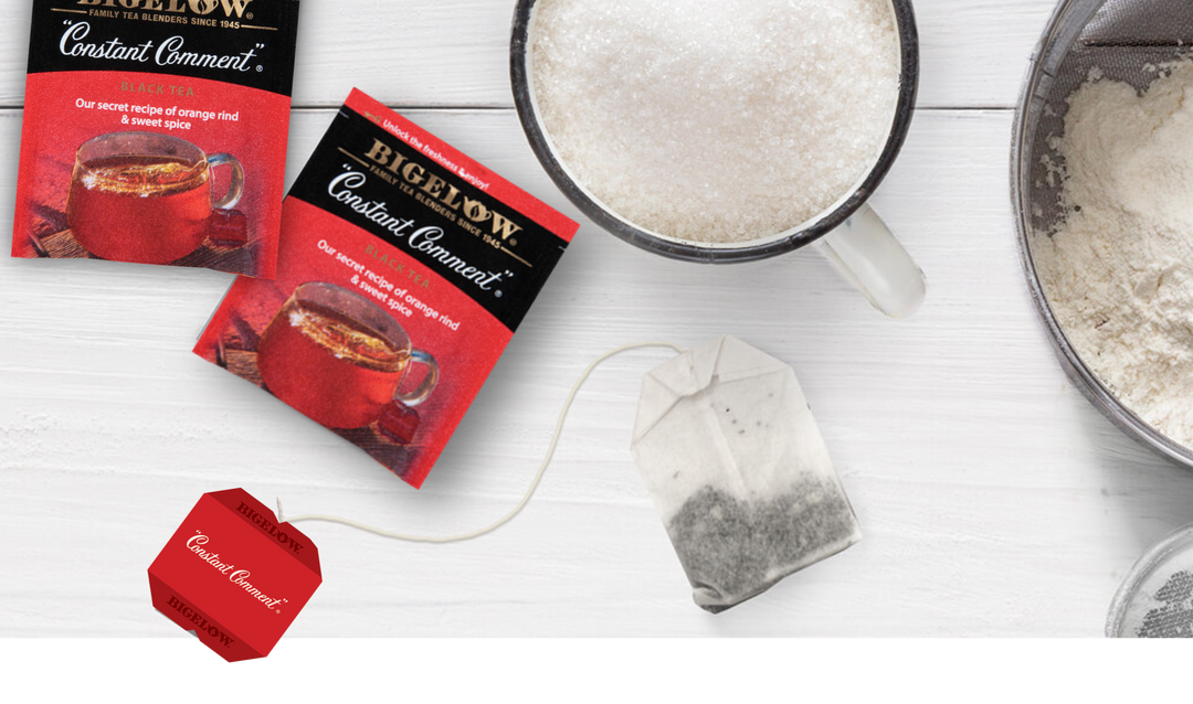Constant Comment foil with cup of flour