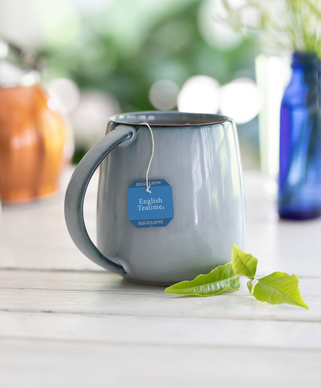 Bigelow Tea | Cup of tea with English Tea Time tea tag displayed