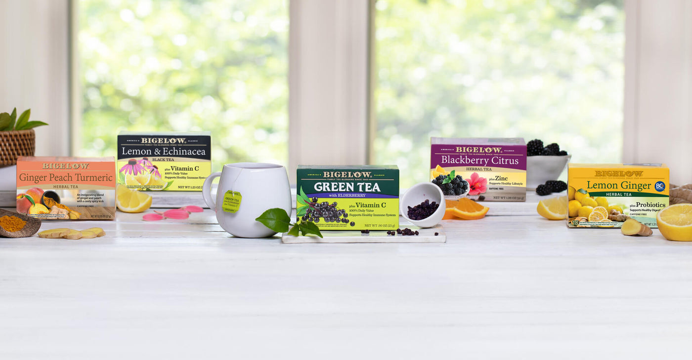 Bigelow Tea| Boxes of Ginger Peach, Lemon Echinacea, Green Tea Elderberry, Blackberry Citrus and Lemon Ginger Teas