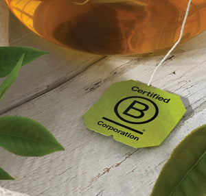 Bigelow Tea | Certified B Corporation - Certified B Tea tag on table - Mobile