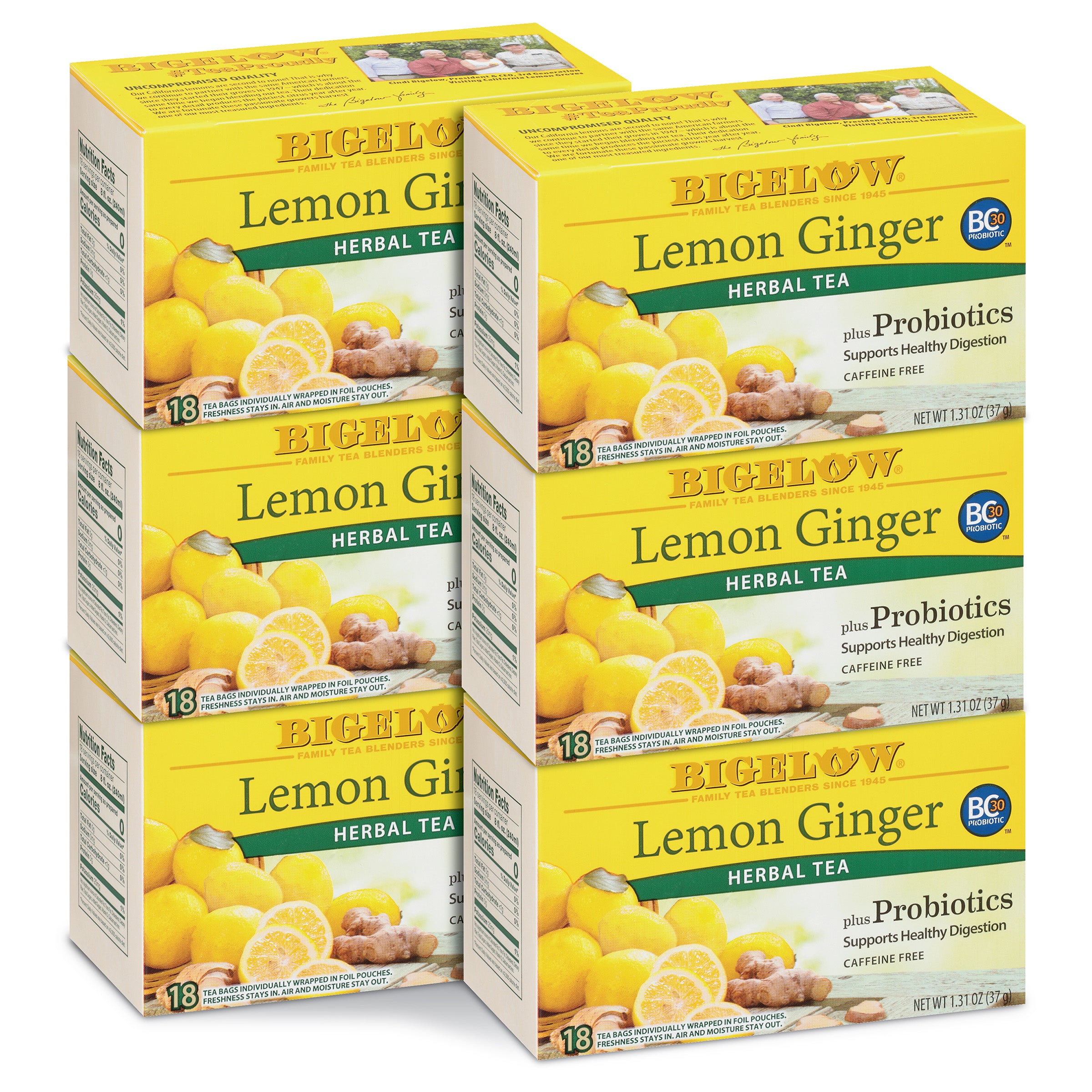 Lemon Ginger Plus Probiotics Herbal Tea – Bigelow Tea