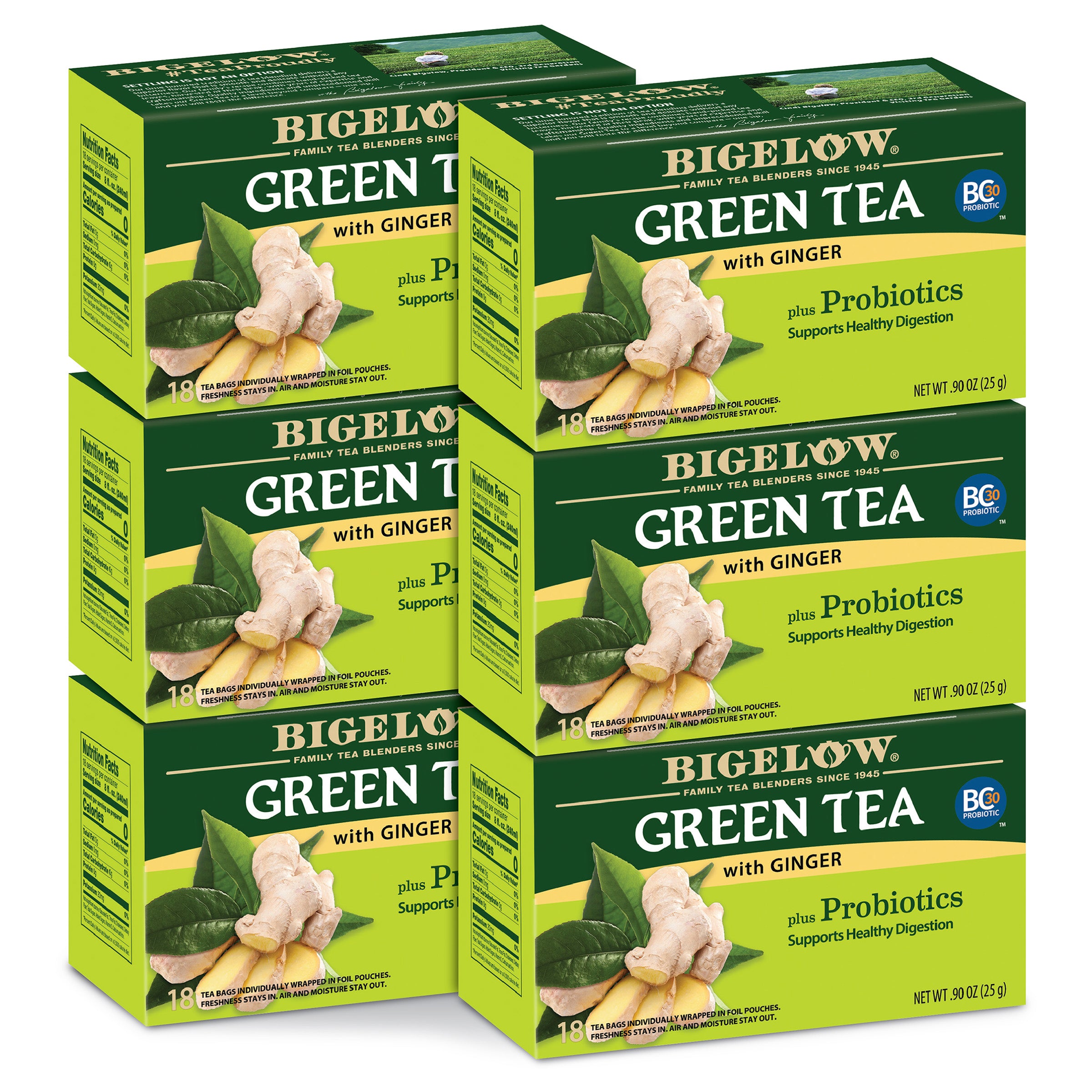 Green Tea with Ginger plus Probiotics -Case of 6 boxes - total of