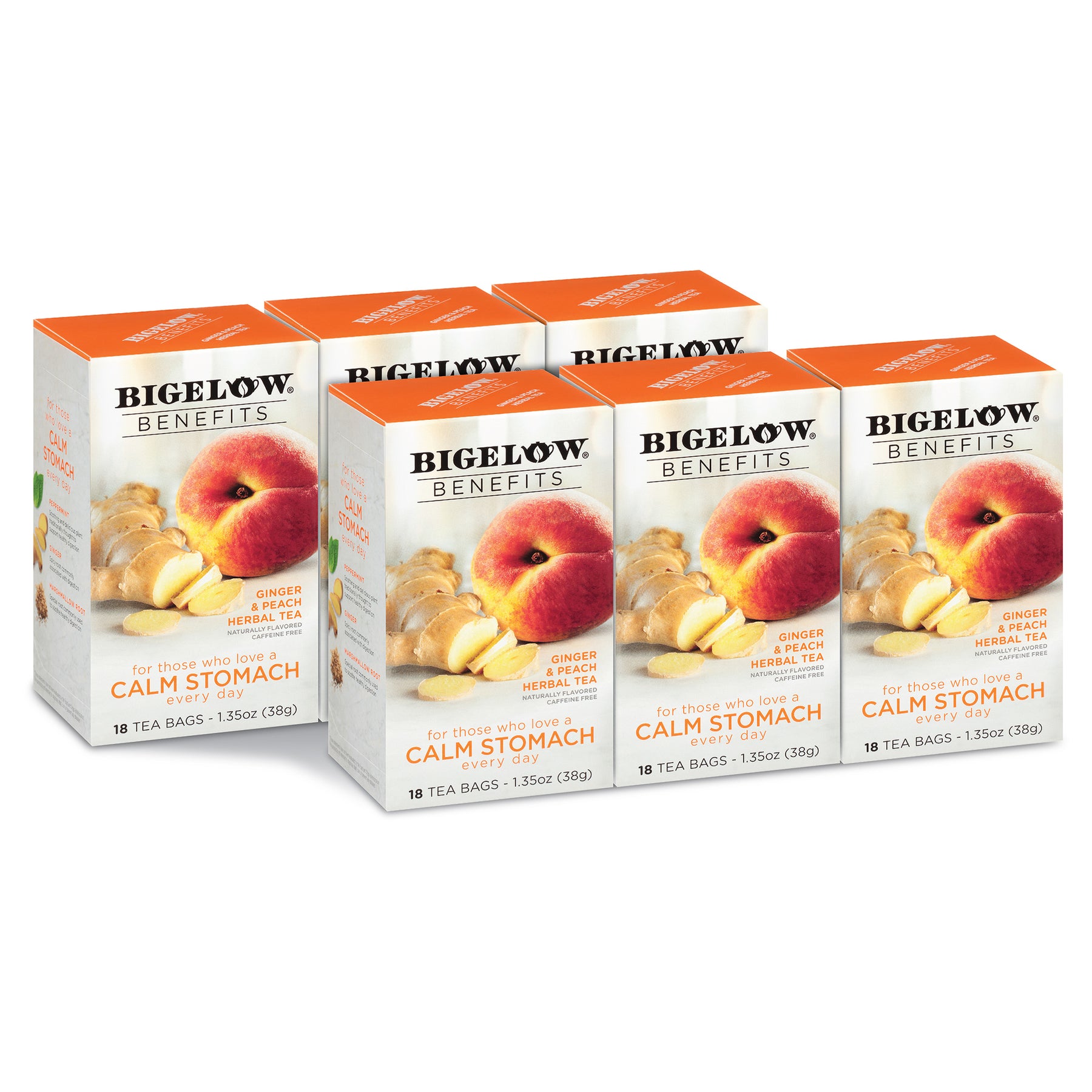 Bigelow Benefits Herbal Tea Ginger Peach, 18 Count (Pack of 2