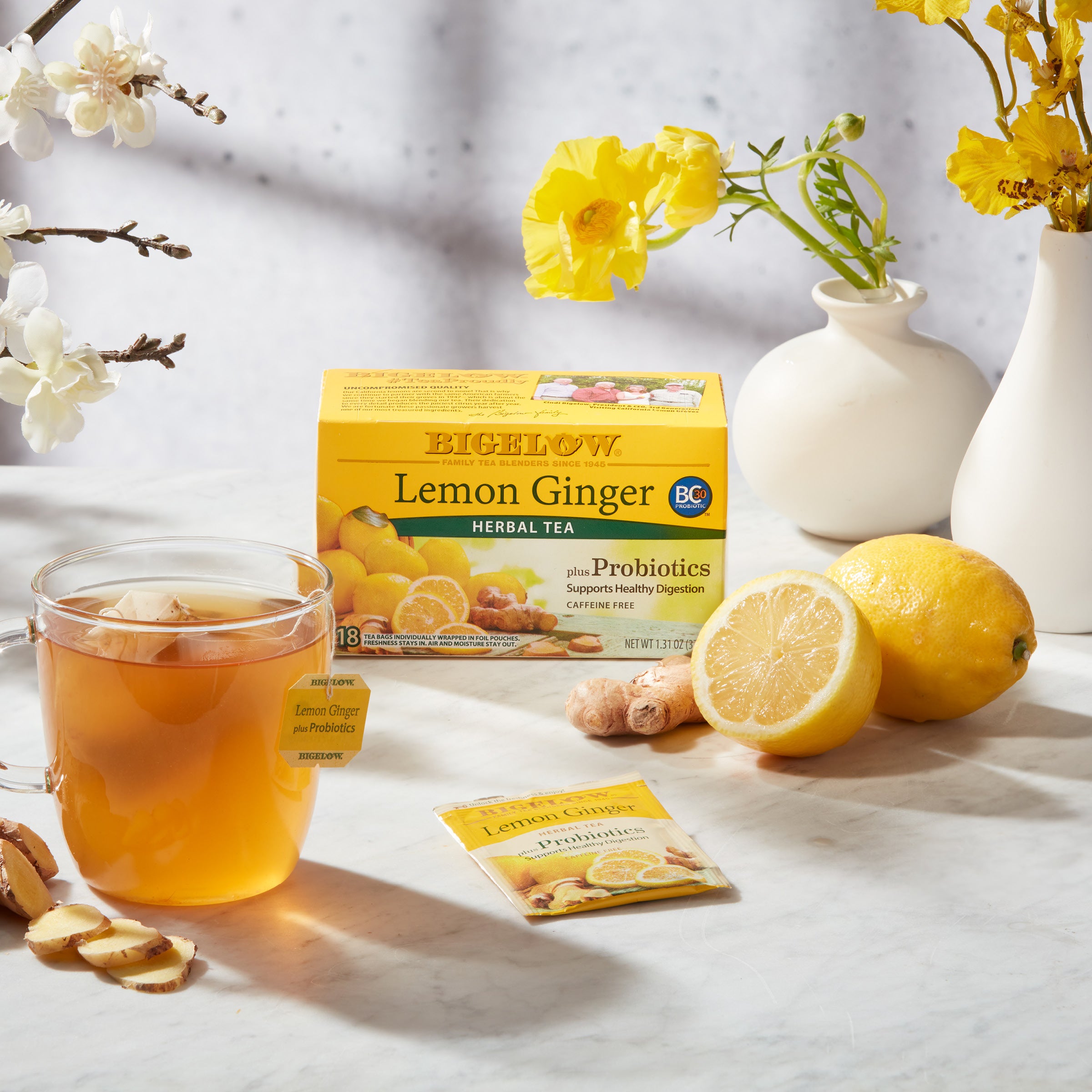 Lemon Ginger Plus Probiotics Herbal Tea – Bigelow Tea