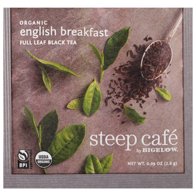 steep cafe by Bigelow organic full leaf english breakfast black tea pyramid bag in overwrap