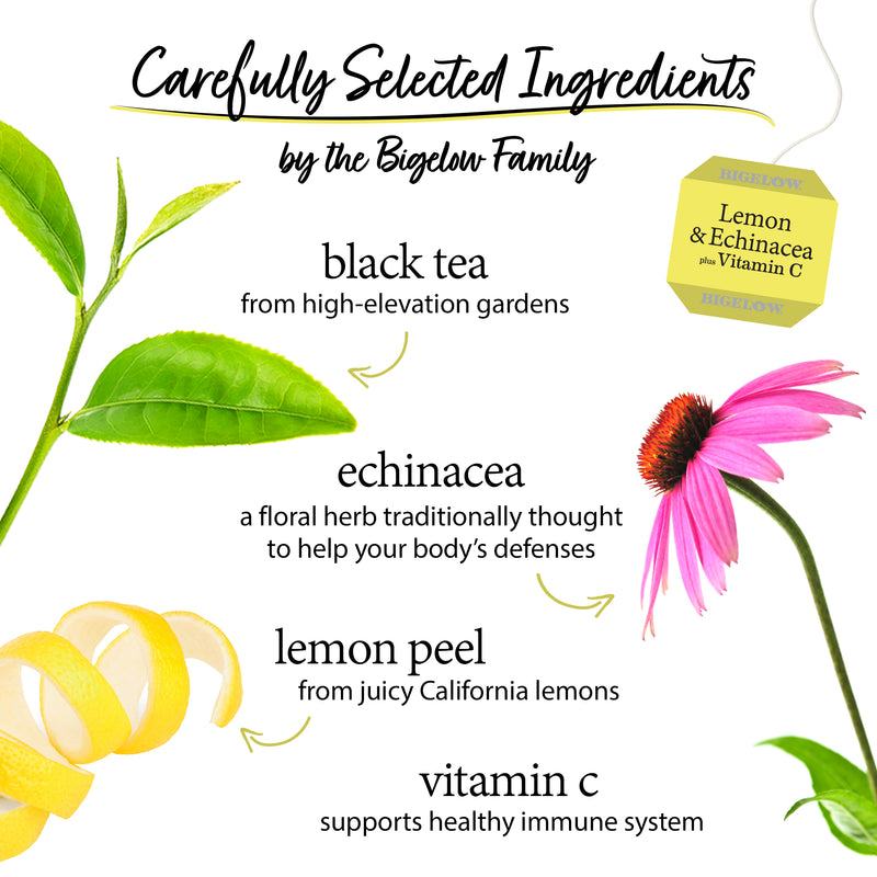 Ingredients of Lemon and Echinacea with Vitamin C Tea
