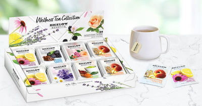 Benefits Wellness Tea Variety Gift Box and cup of tea