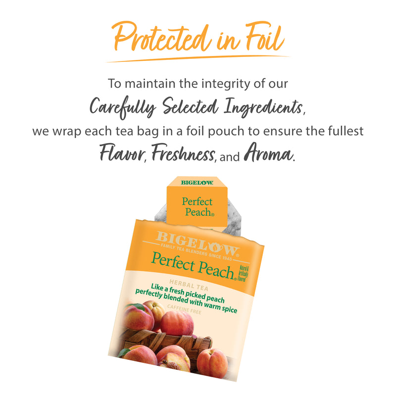 Perfect Peach Herbal Tea protected in foil