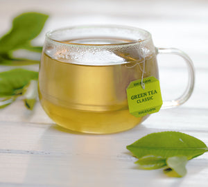 Bigelow Tea | Cup of tea with Green Tea tea tag displayed