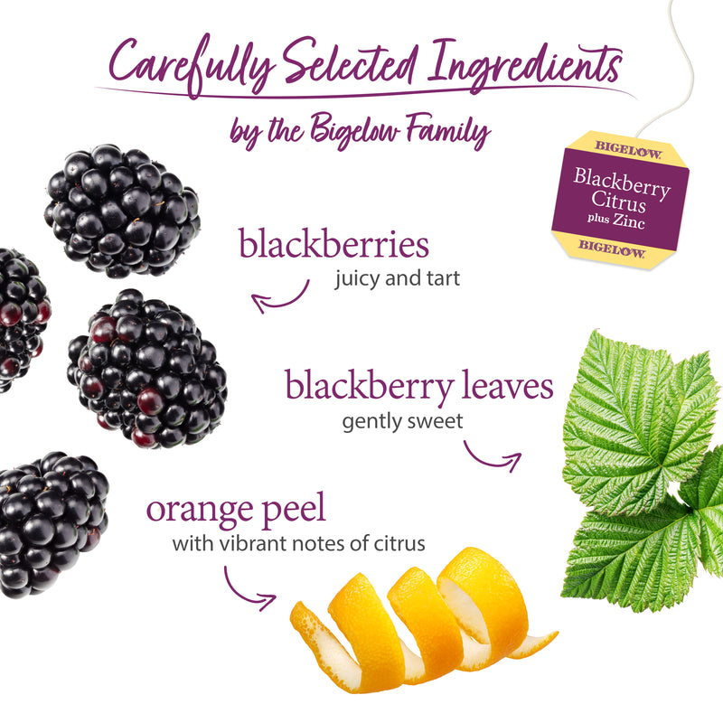 Ingredients of Blackberry Citrus Herbal Tea Plus Zinc