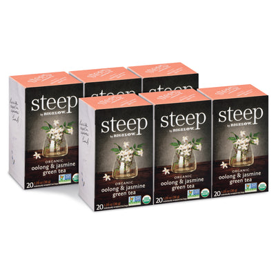 6 boxes of steep by bigelow organic oolong and jasmine green tea
