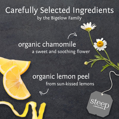 Ingredients of steep by bigelow organic chamomile citrus herbal tea