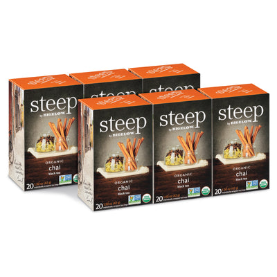 6 boxes of steep by bigelow organic chai tea