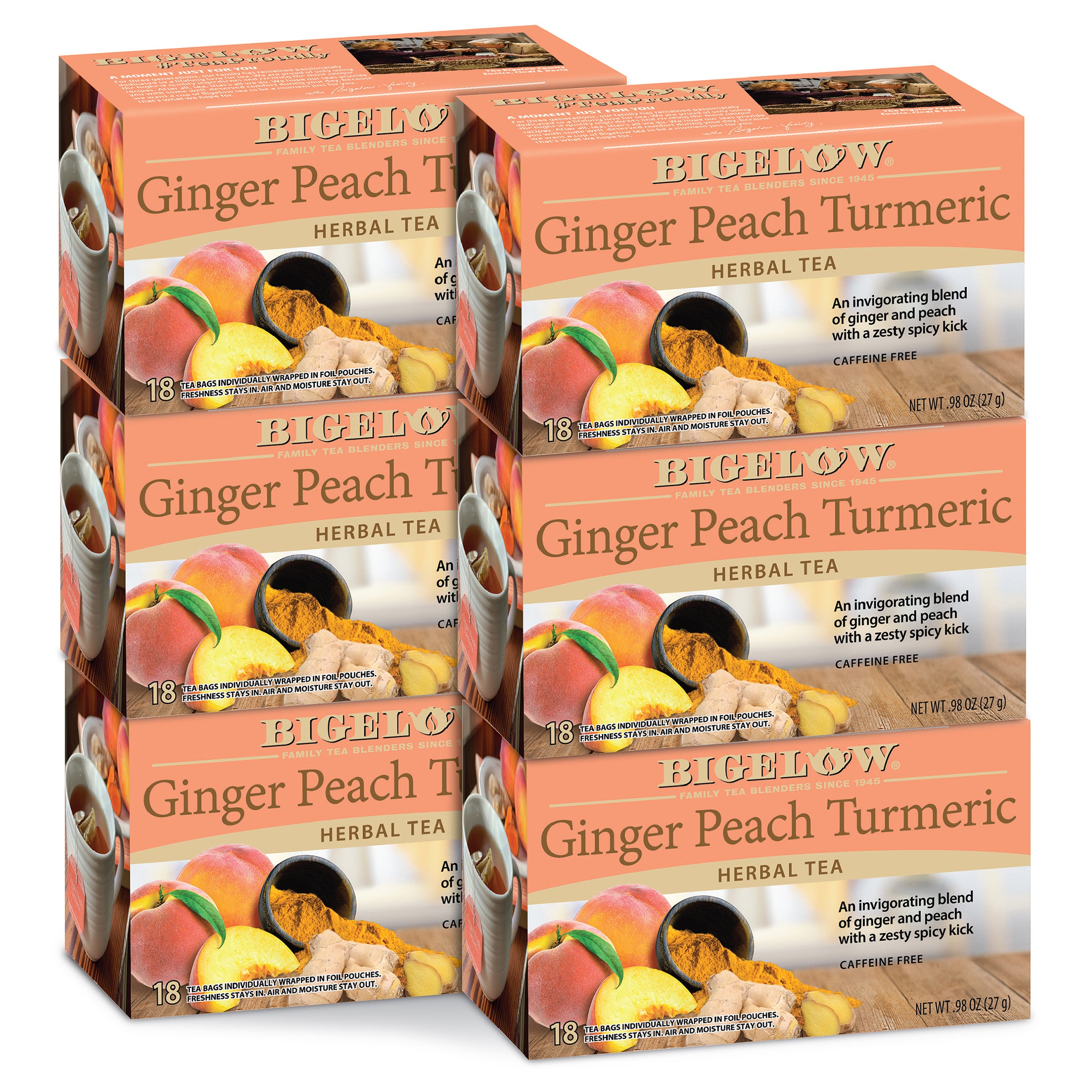 Ginger Peach Turmeric Herbal Tea - Case of 6 boxes - total of 108