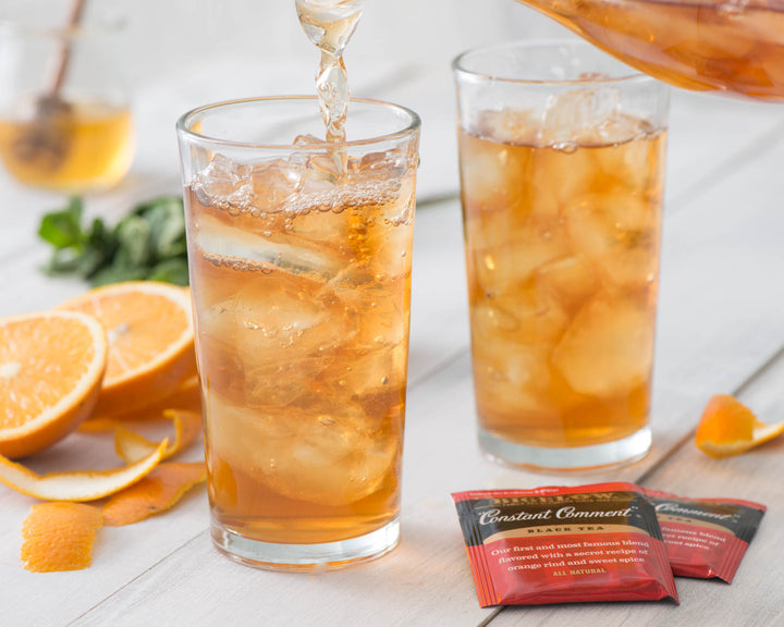 2 glasses of Constant Comment Iced Tea
