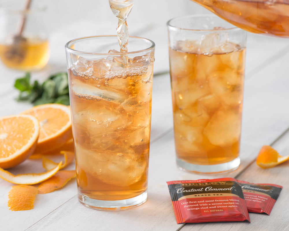 2 glasses of Constant Comment Iced Tea