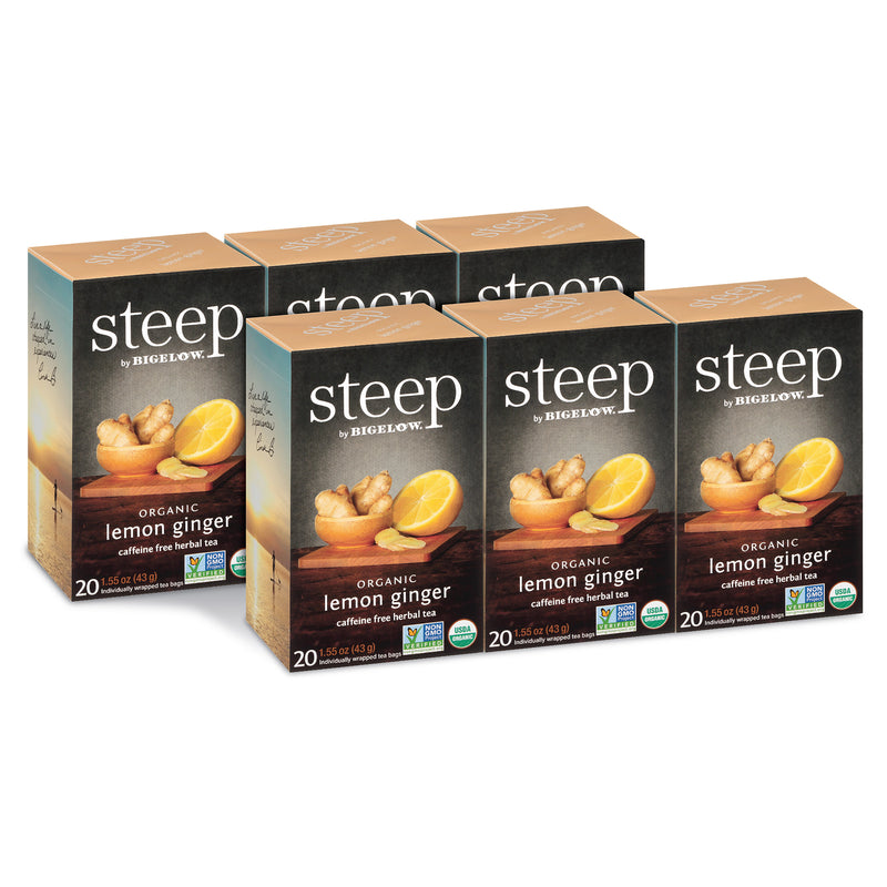 6 boxes of steep by bigelow organic lemon ginger herbal tea