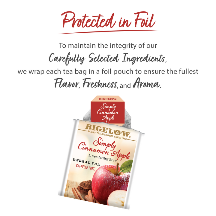 Simply Cinnamon Apple Herbal Tea protected in foil wrap