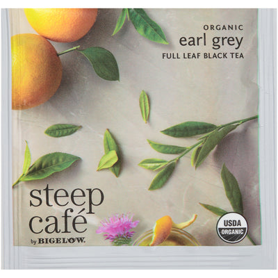 steep cafe by Bigelow organic full leaf earl grey black tea pyramid bag in overwrap