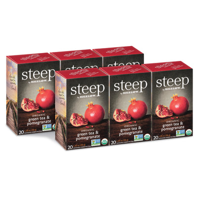 6 boxes of steep by bigelow organic green tea with pomegranate tea
