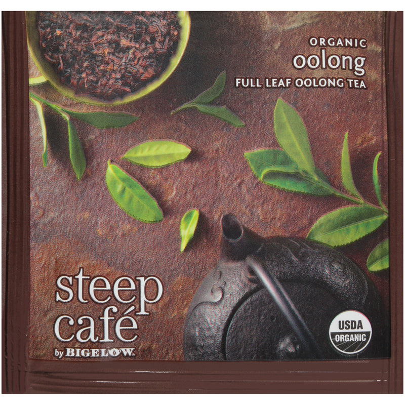 steep cafe by Bigelow organic full leaf oolong tea pyramid bag in overwrap