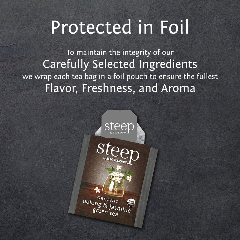 steep by bigelow organic oolong and jasmine green tea protected in foil
