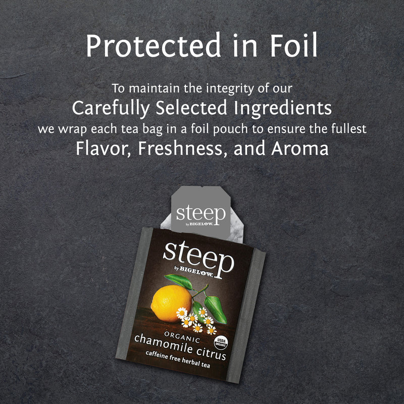 steep by bigelow organic chamomile citrus herbal tea protected in foil